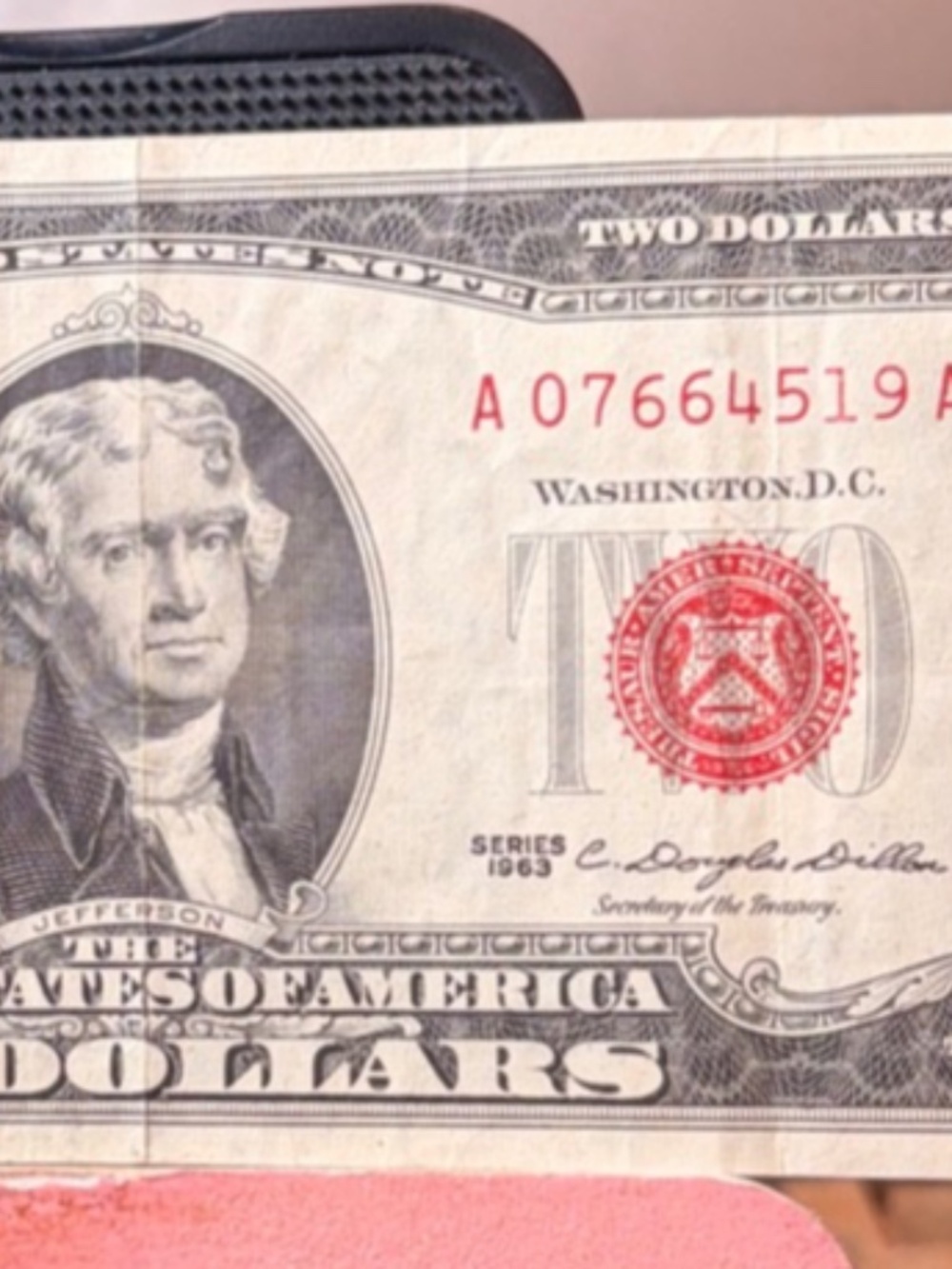 1963 $2 US Note Red Seal Note Low Serial A 07664519 A  #206185515578